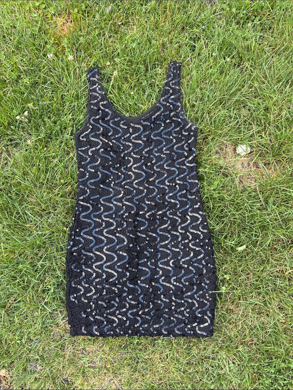 Black Sequin Wave-Pattern Tank Dress